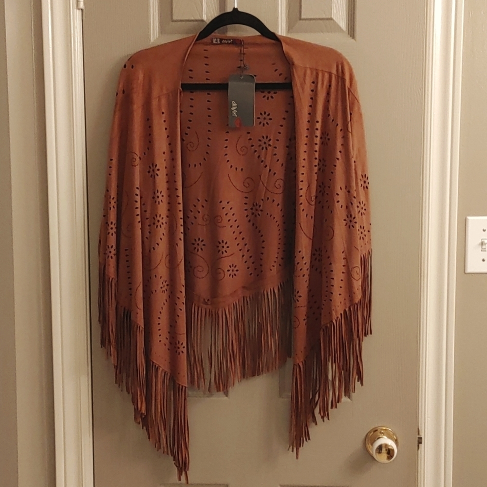 NWT Women's Western Camel Bohemian Fringed Wrap